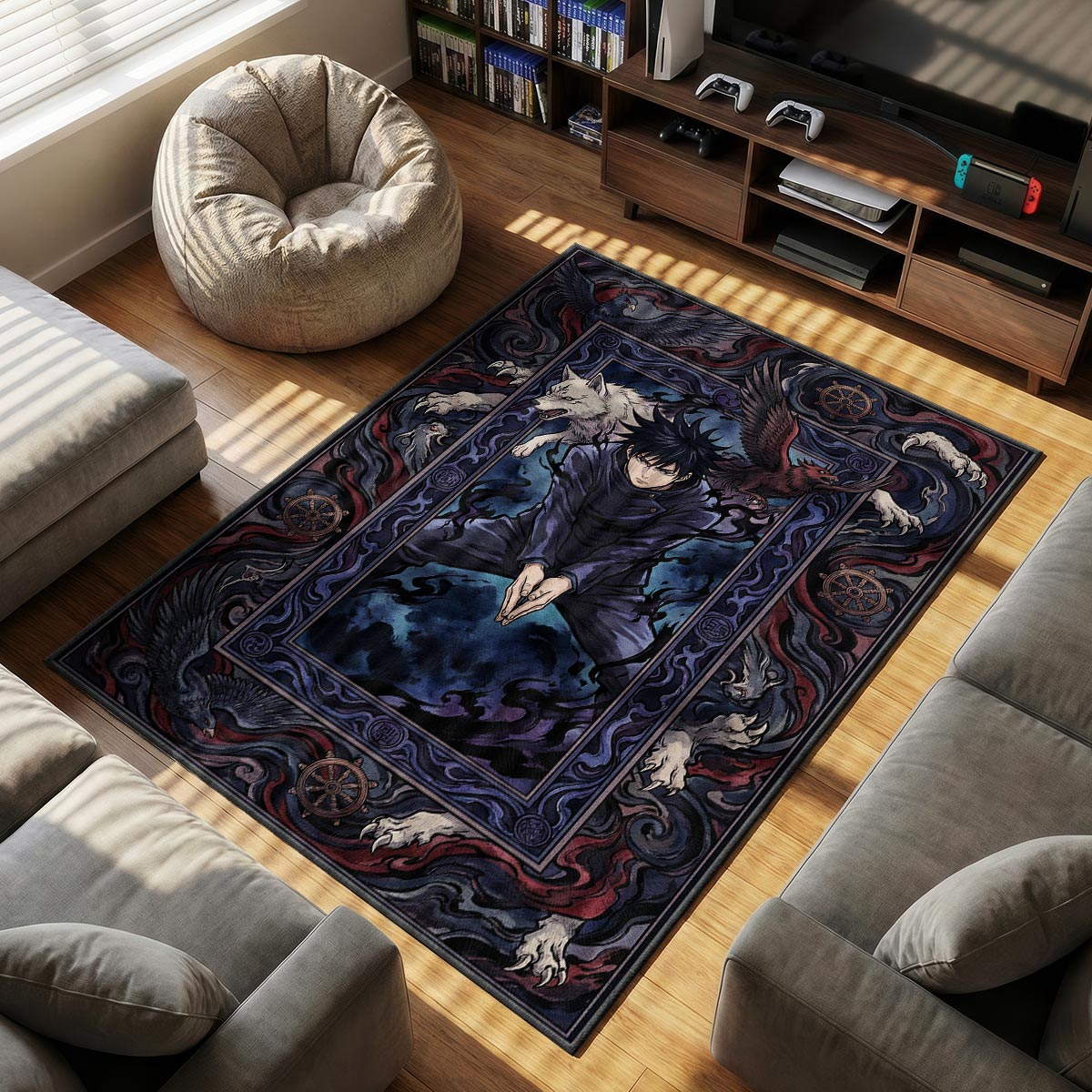 Megumi Fushiguro themed area rug for home decor fans
