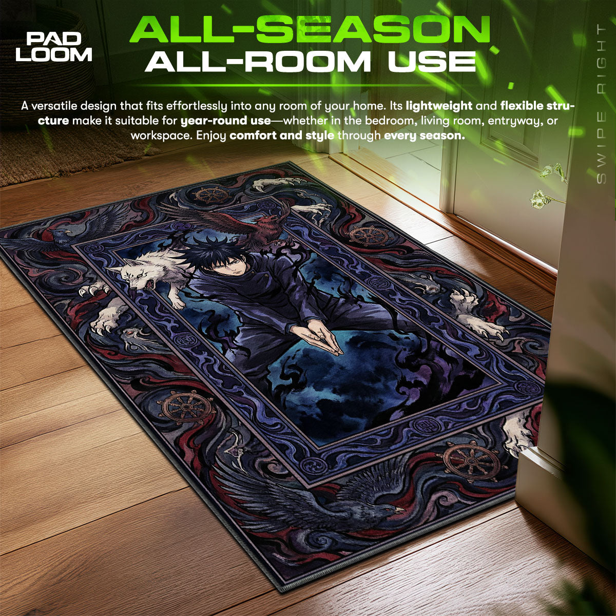 Megumi Fushiguro Chimera Shadow Jujutsu Kaisen Chair fan rug — premium quality print