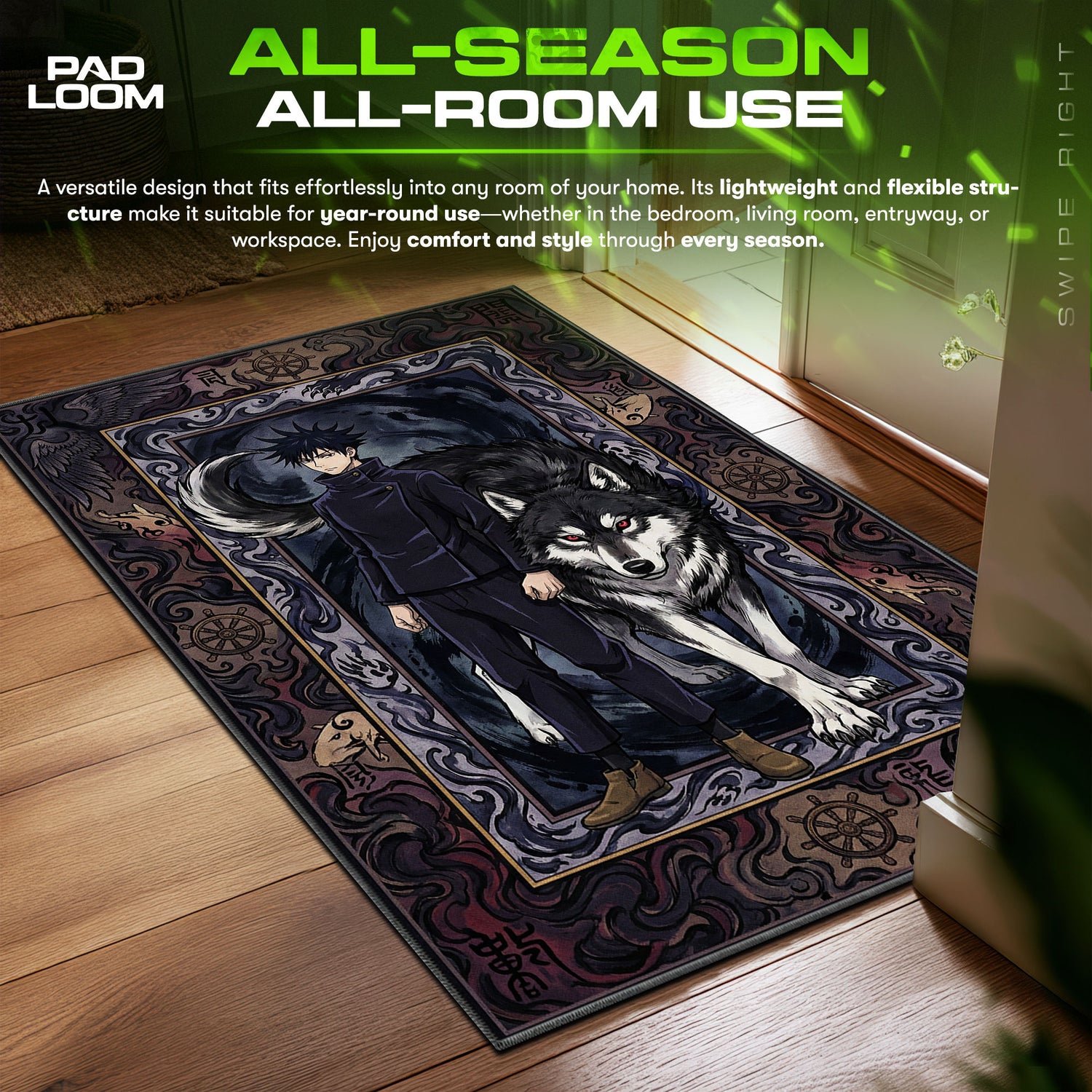 Megumi Fushiguro Divine Dog Jujutsu Kaisen Chair fan rug — premium quality print