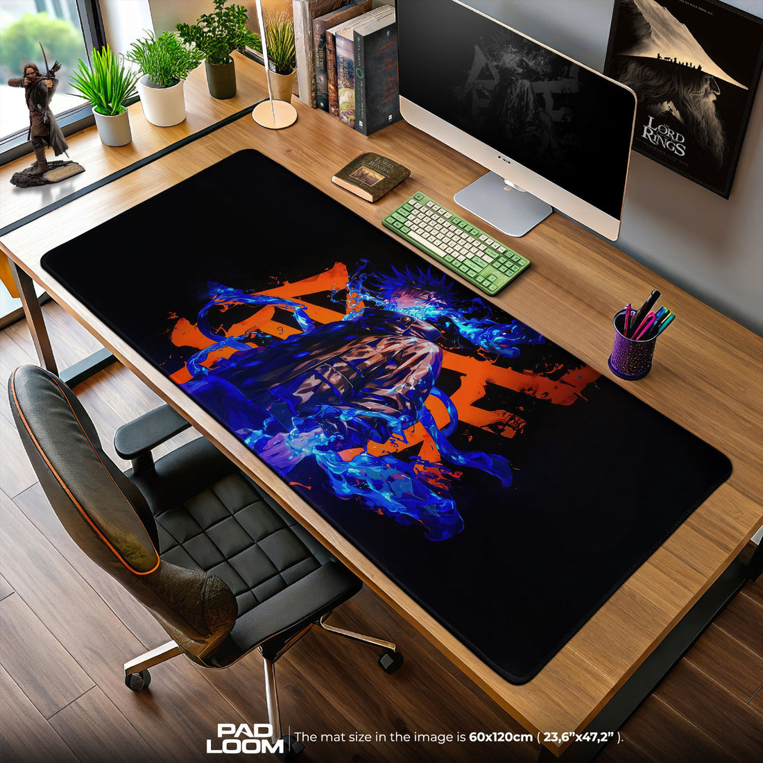 Megumi Fushiguro Mouse Pad - Blue Flame Anime Desk Mat Padloom