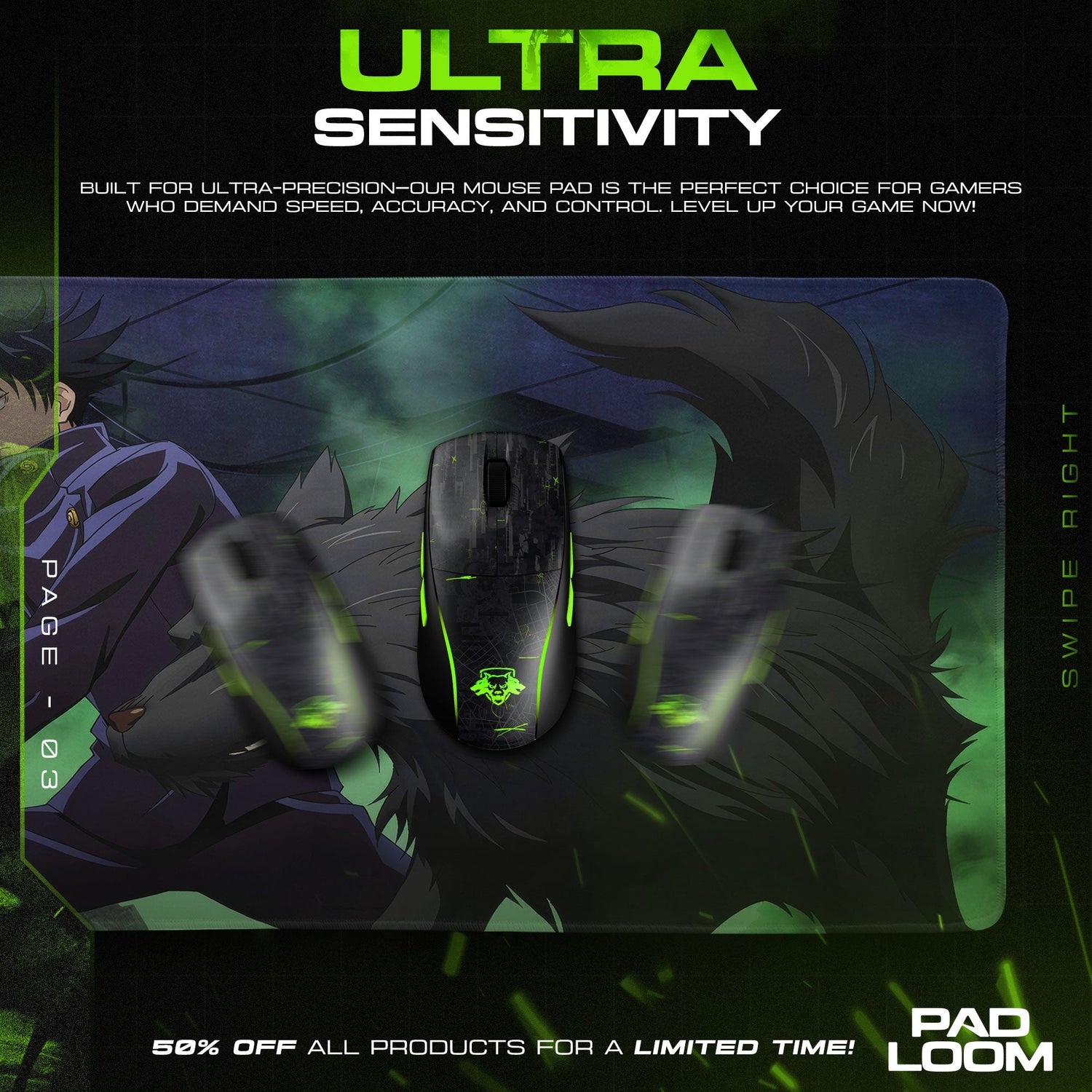 Megumi Fushiguro Mouse Pad - Divine Dog Anime Desk Mat Padloom