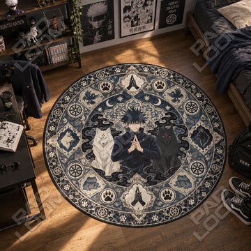 Megumi Shadow Jujutsu Kaisen round rug on a bedroom floor - Jujutsu Kaisen chair mat