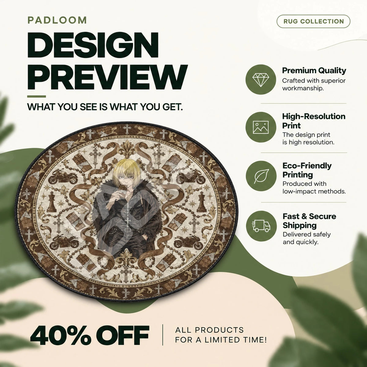 Mello Chocolate Death Note round rug full design preview