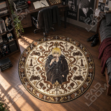 Mello Chocolate Death Note round rug on a bedroom floor - Death Note chair mat