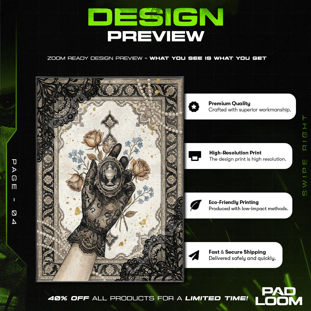 Memento Mori Lace Hand Victorian Area rug — main product view