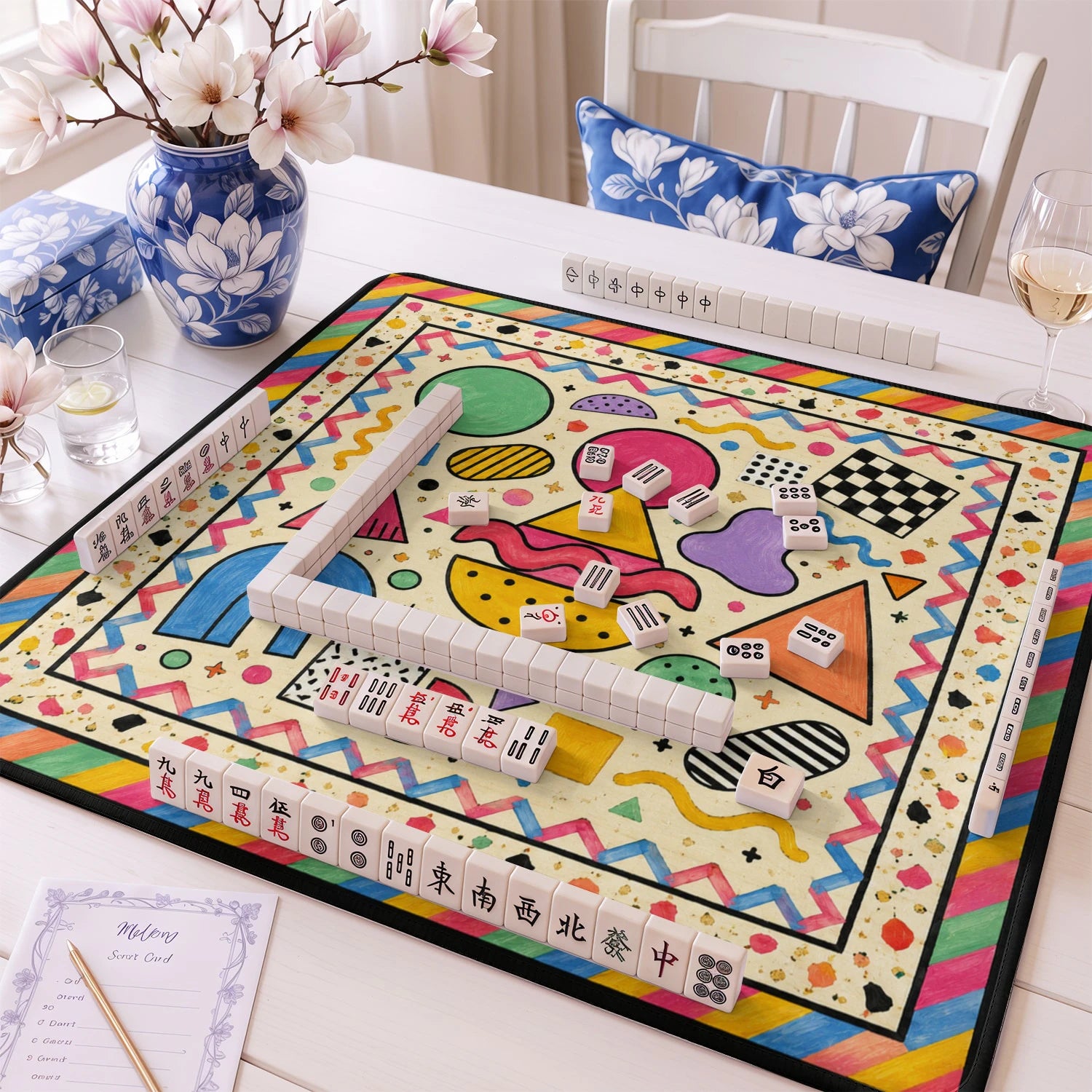 Memphis Geometric mahjong mat – M (60x60 cm) and L (81x81 cm) sizes