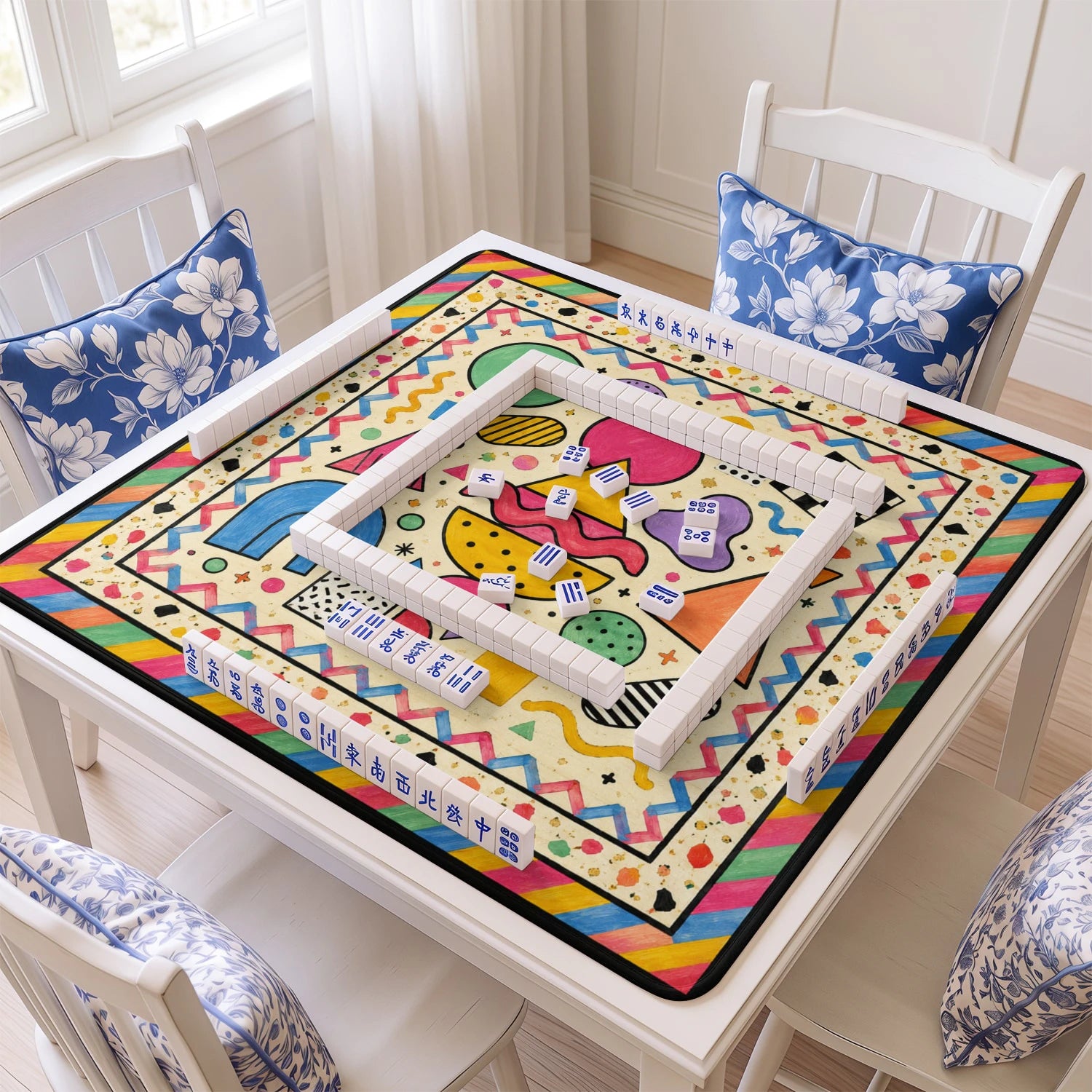 Memphis Geometric Mahjong Mat – neoprene mah jongg table mat