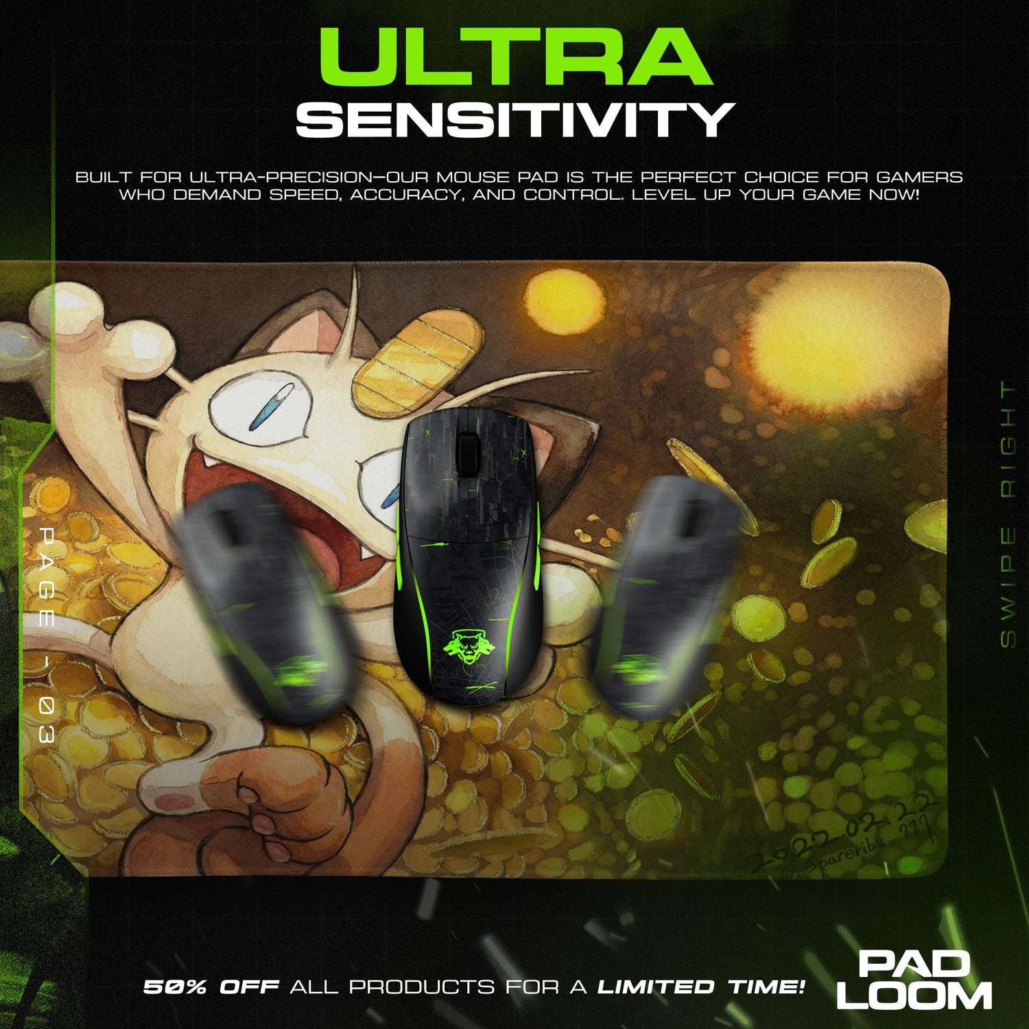 Meowth Gold Rush Mouse Pad - Pokemon Desk Mat