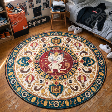 Meowth Treasure Pokemon round rug on a bedroom floor - Pokemon chair mat