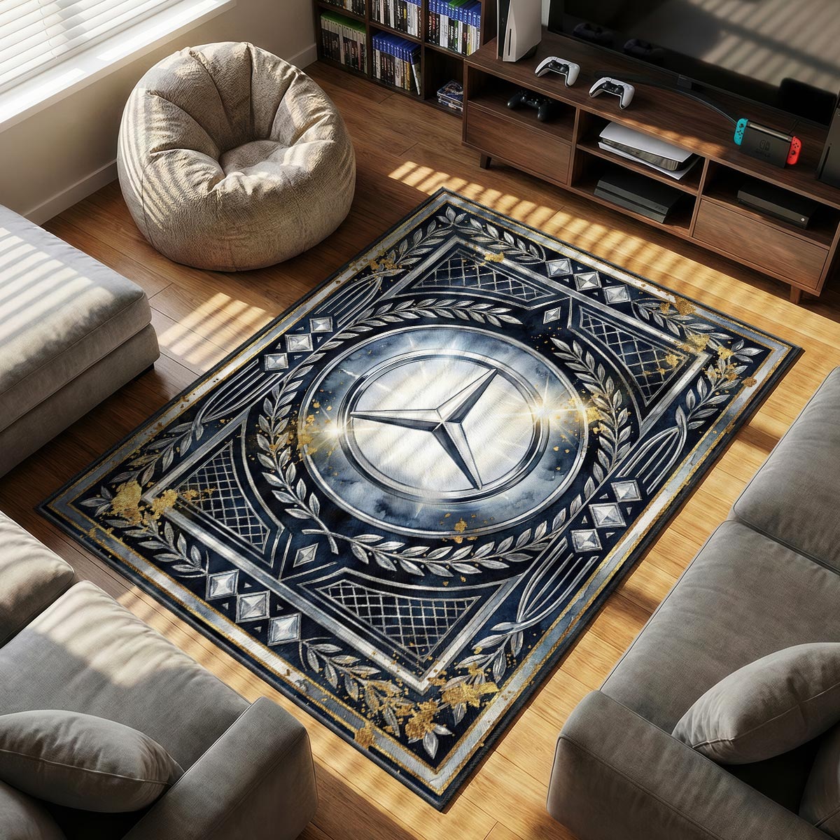 Dodge Hellcat themed area rug for home decor fans