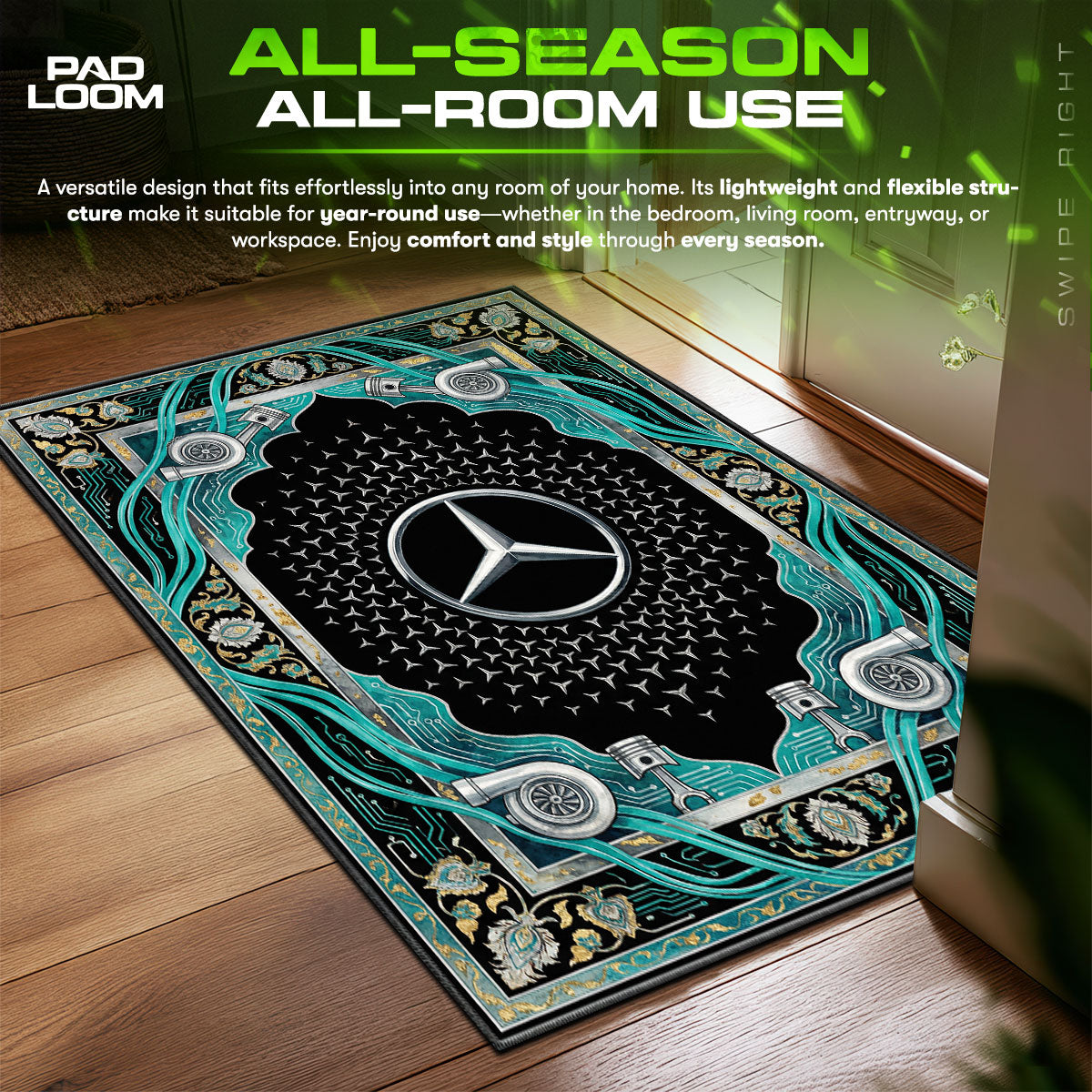Mercedes Benz Turbo Hypebeast fan rug — premium quality print