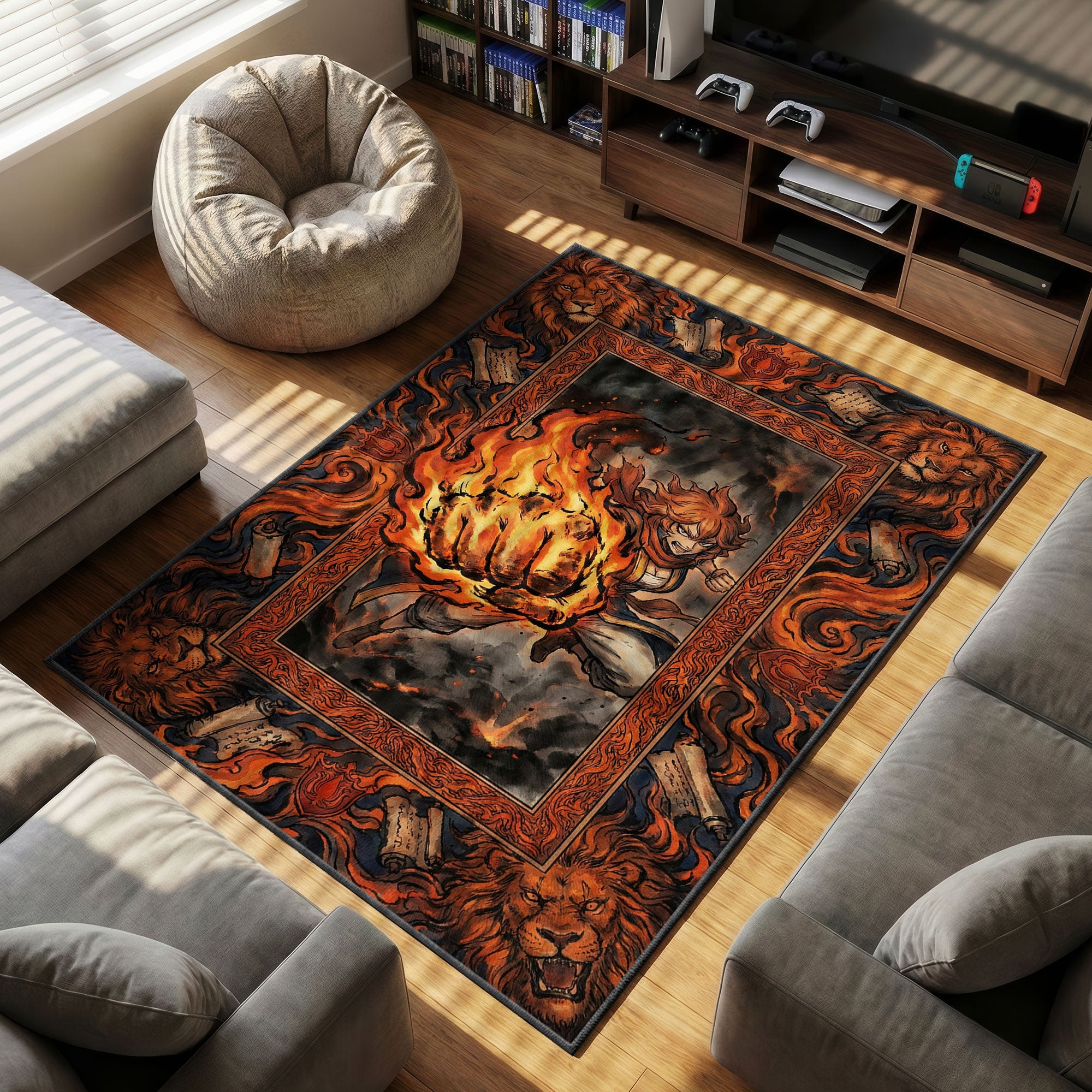 Mereoleona Flaming themed area rug for home decor fans