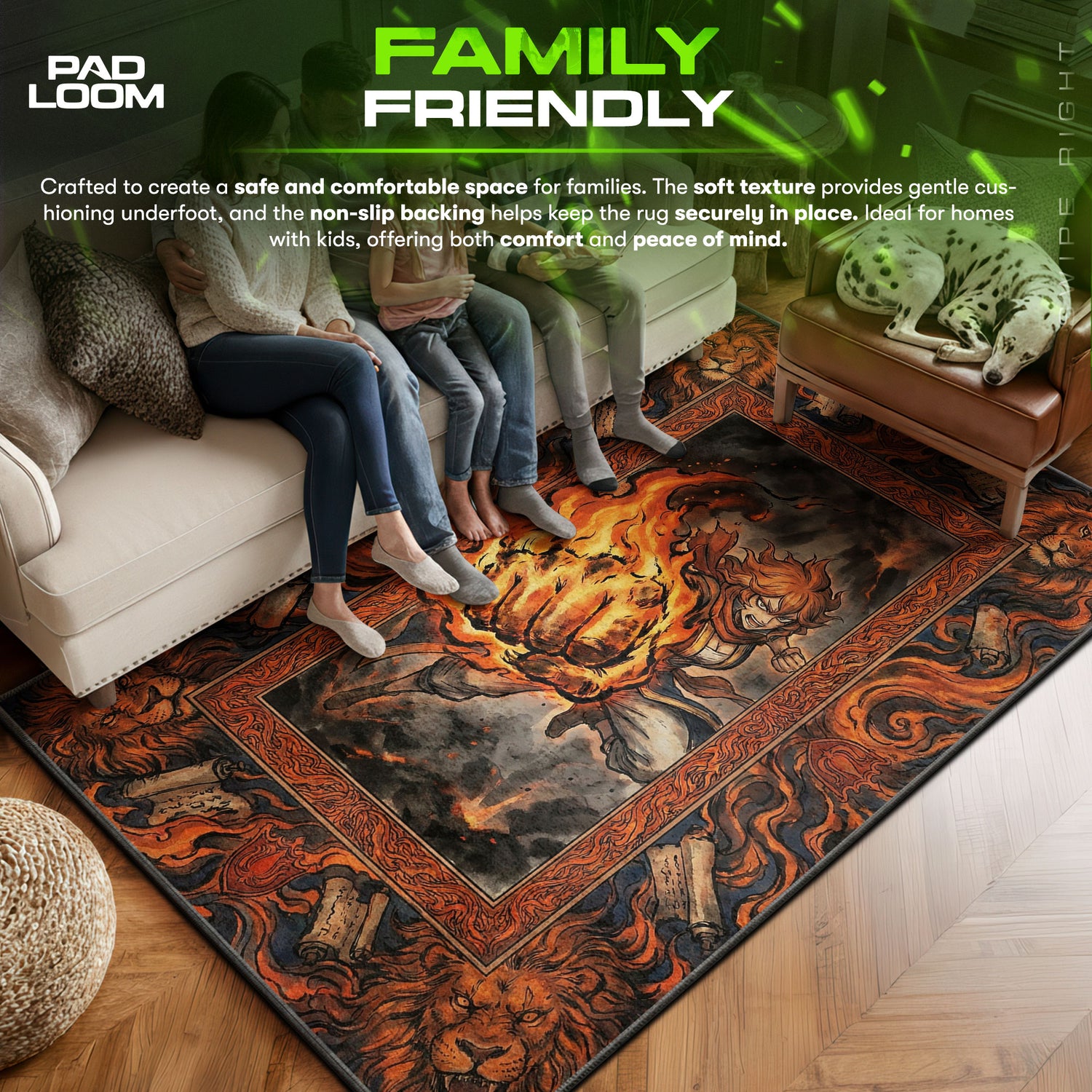 Mereoleona area rug showing full home decor artwork