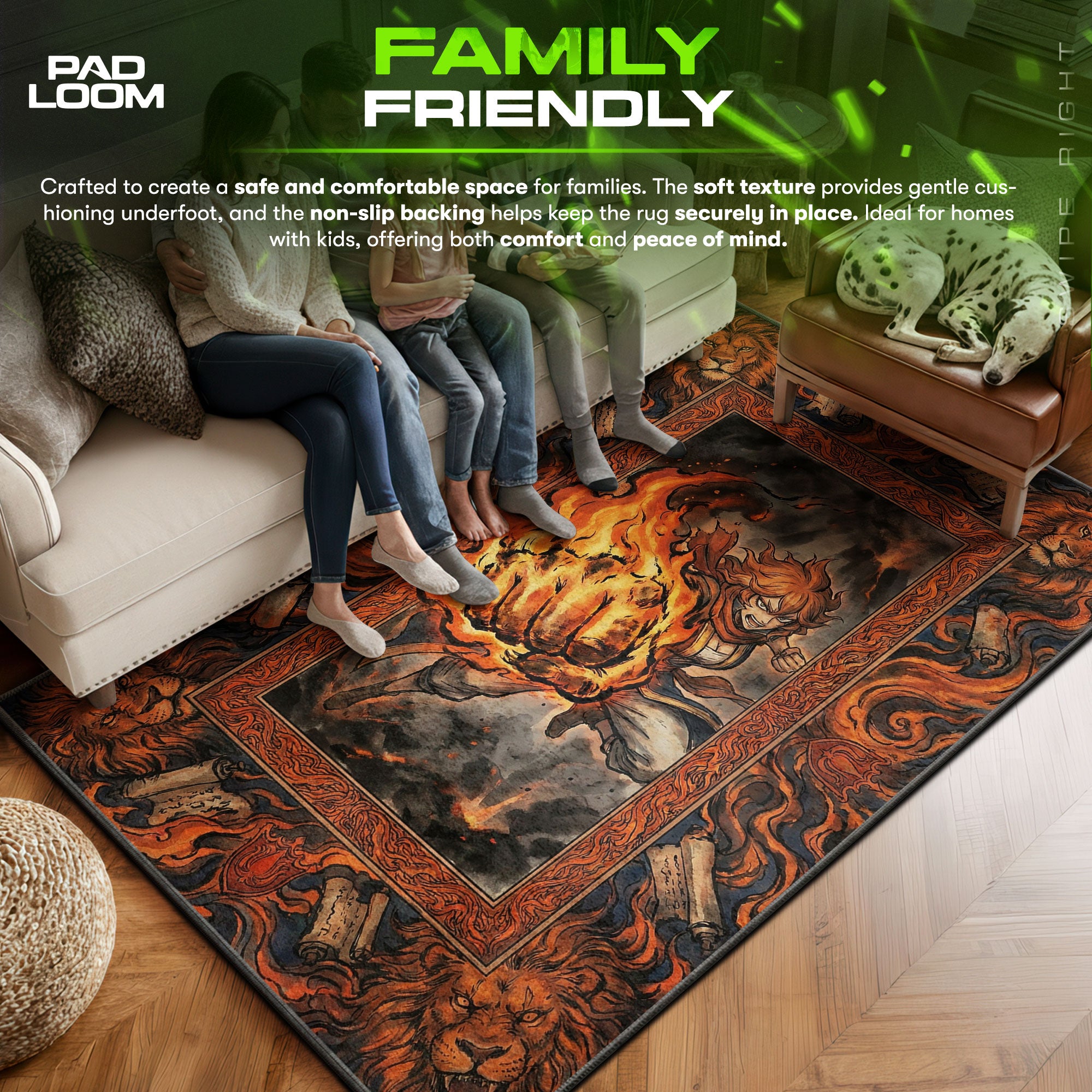 Mereoleona area rug showing full home decor artwork