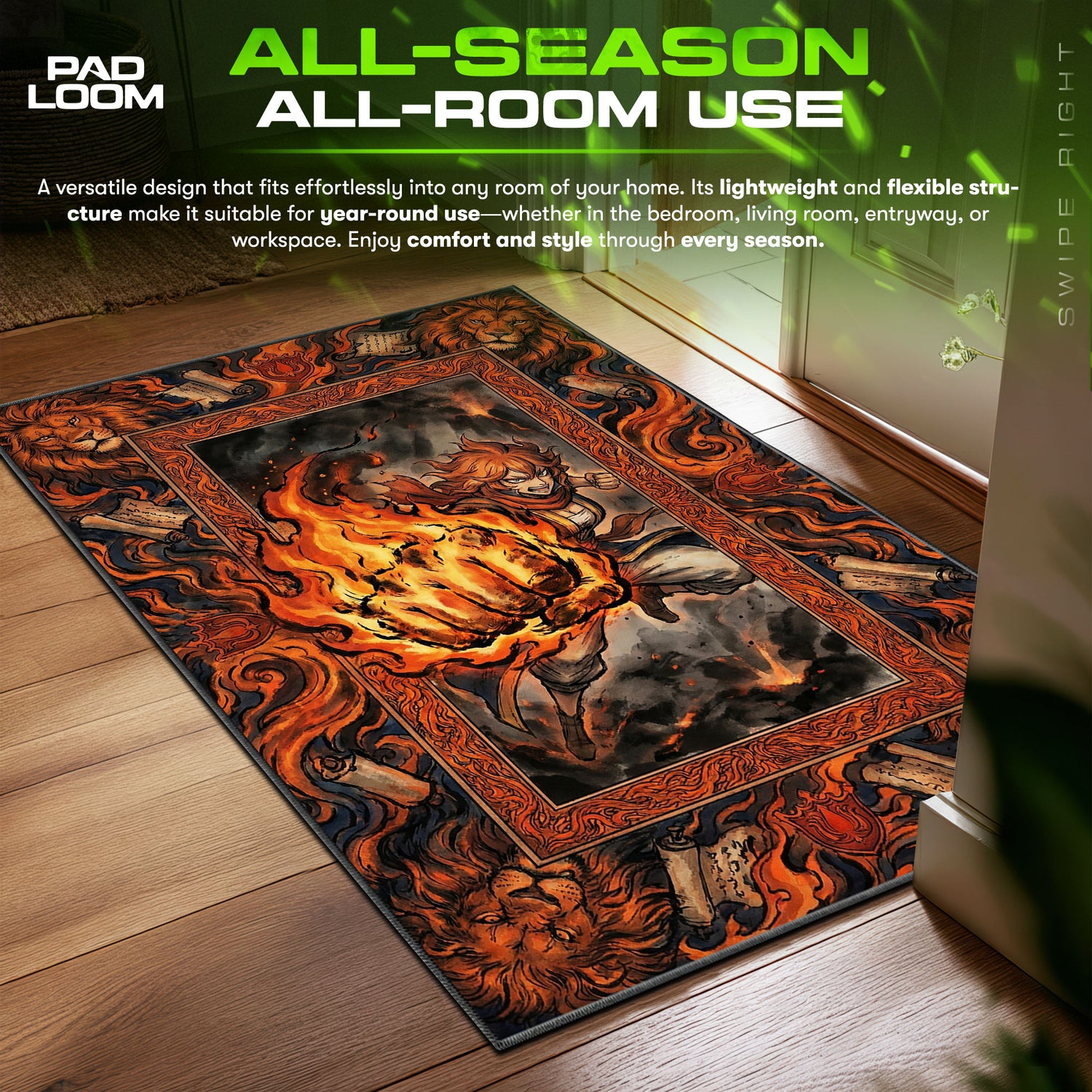 Mereoleona Flaming Fist Black Clover Chair fan rug — premium quality print