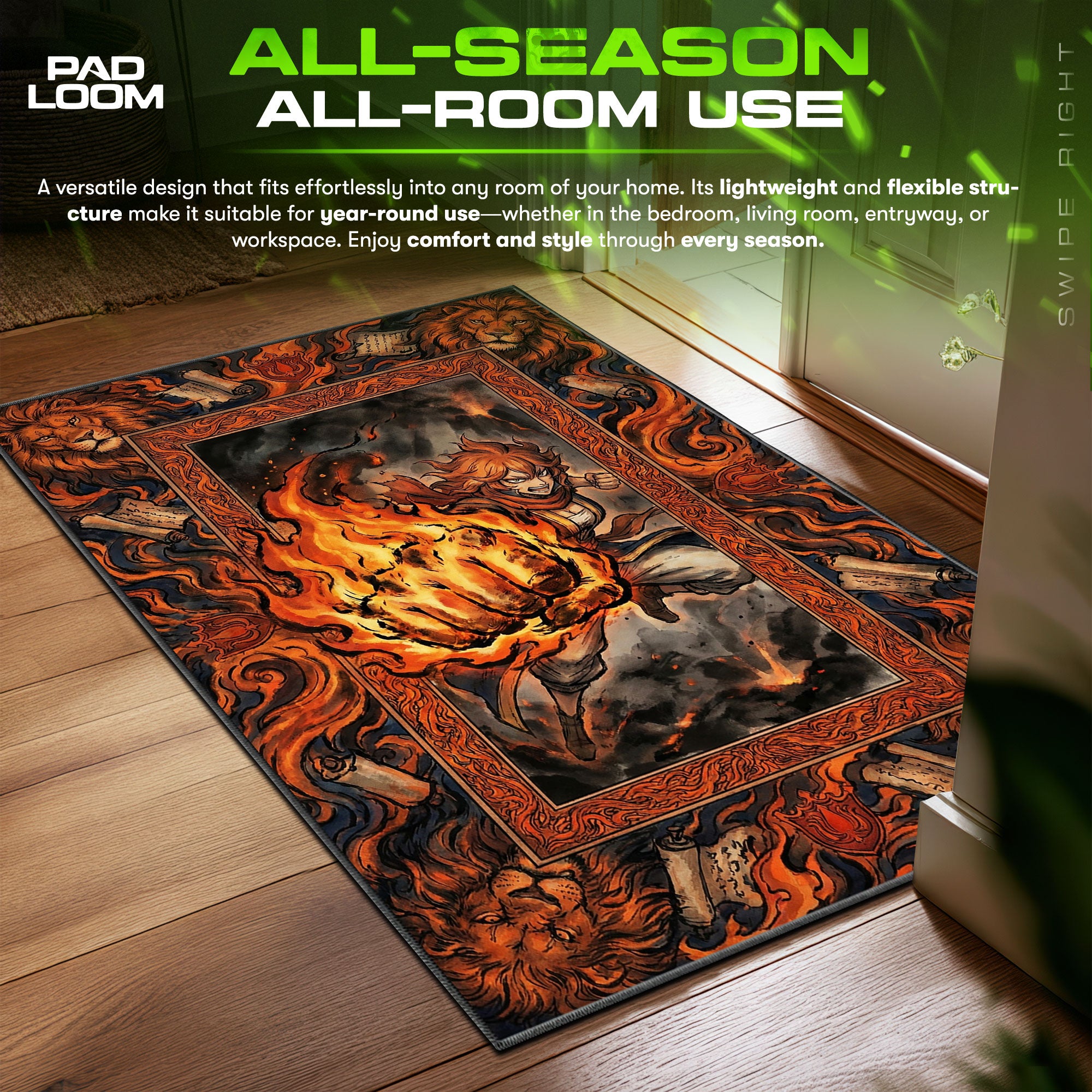 Mereoleona Flaming Fist Black Clover Chair fan rug — premium quality print