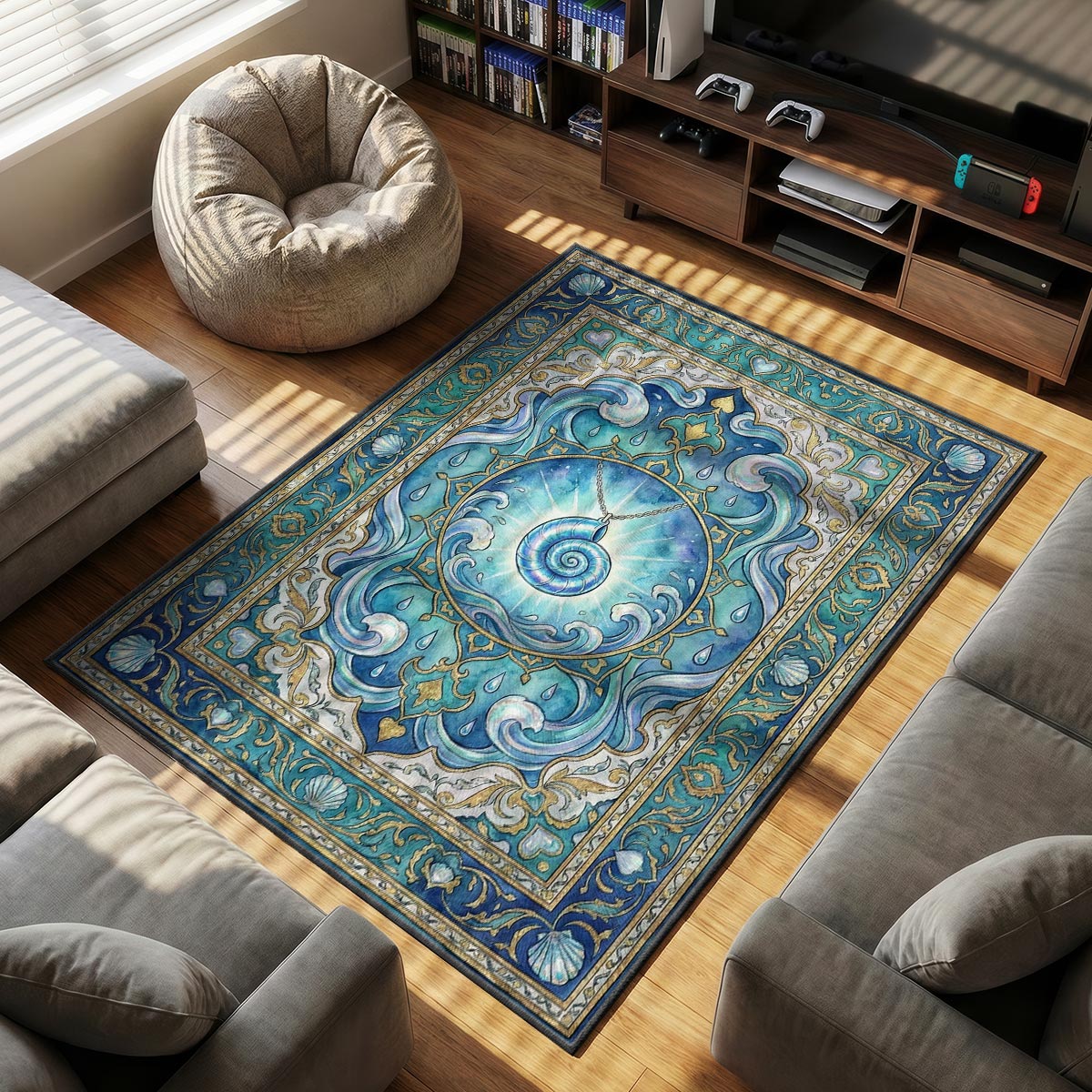 Mermaid Pendant themed area rug for home decor fans