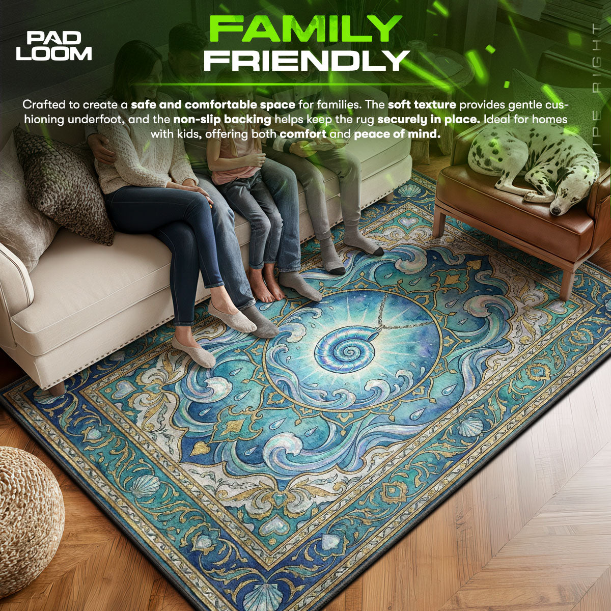 Mermaid area rug showing full home decor artwork
