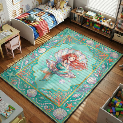Mermaid Seashell Princess Rug - Kids Floor Mat