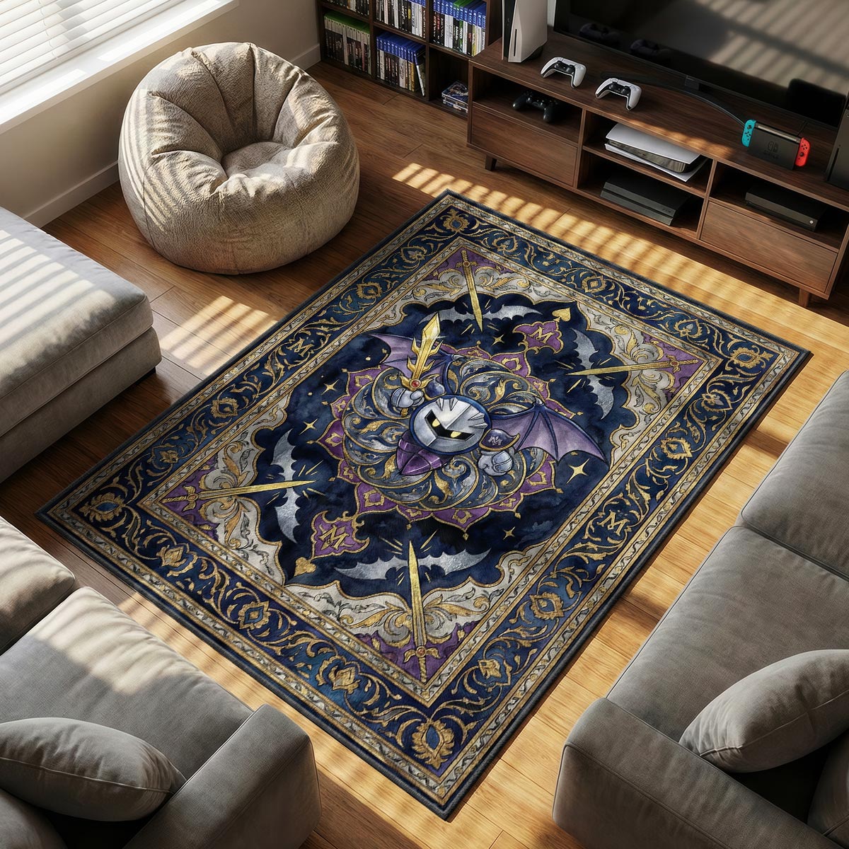 Meta Knight themed area rug for home decor fans