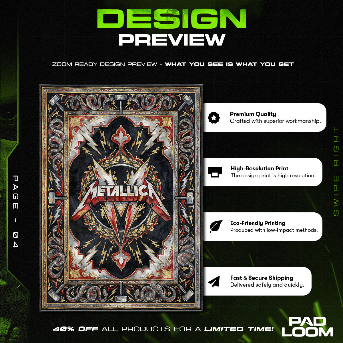 Metallica Lightning Crest Thrash Metal Area rug — main product view