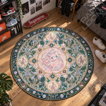 Mew Floating Pokemon round rug on a bedroom floor - Pokemon chair mat