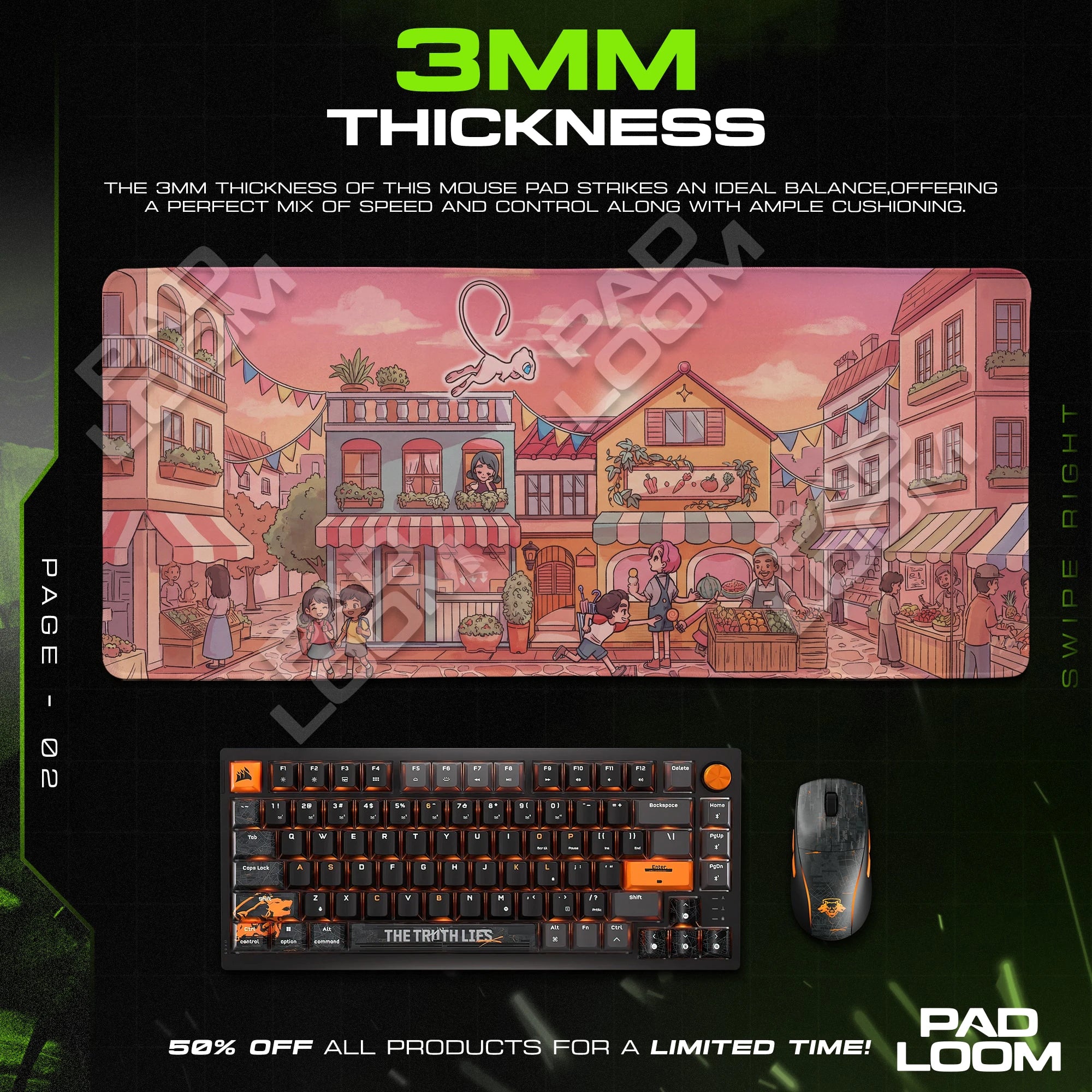 Mew Market Town artwork close-up on the mouse pad surface