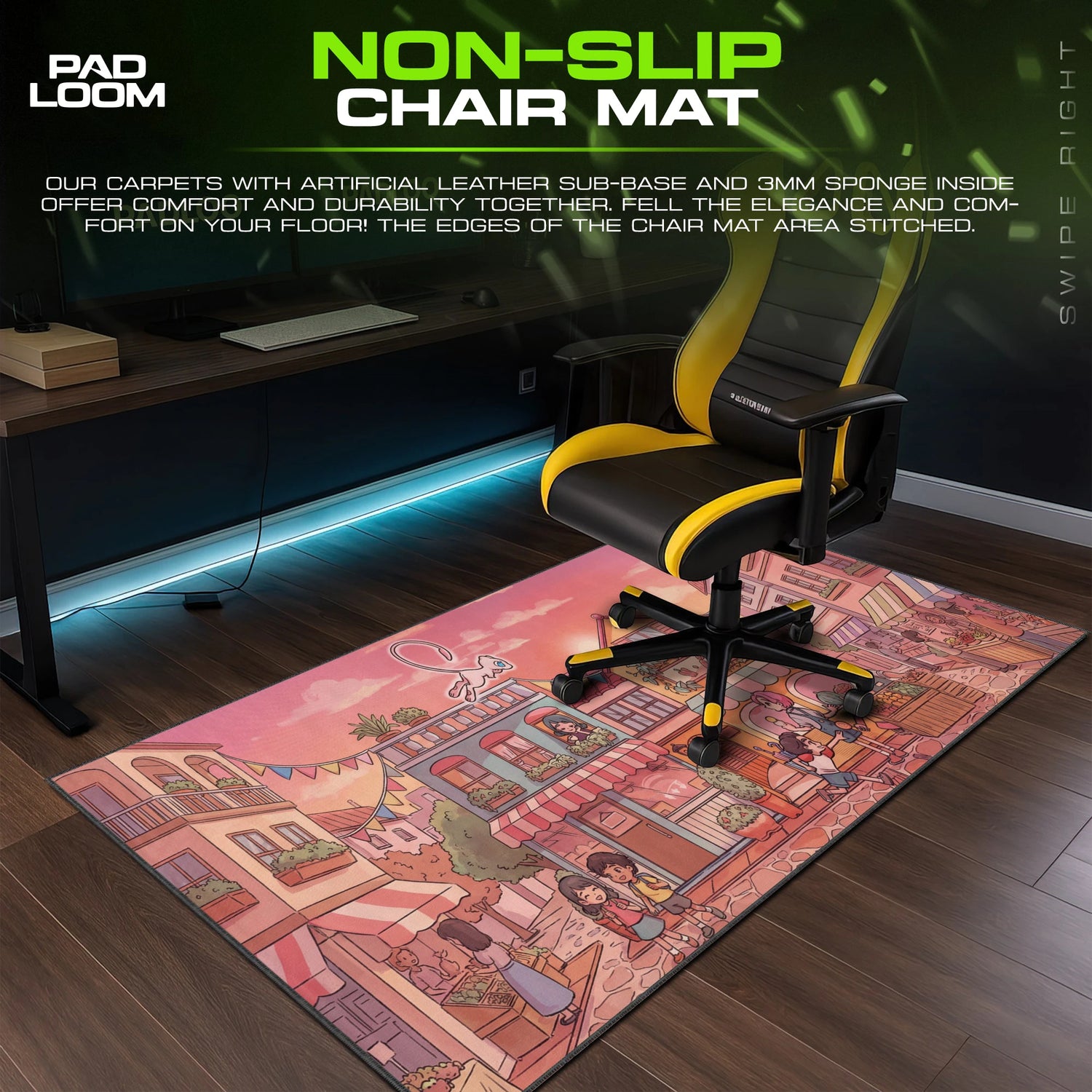 Mew Market Town – stitched-edge, non-slip mouse pad detail
