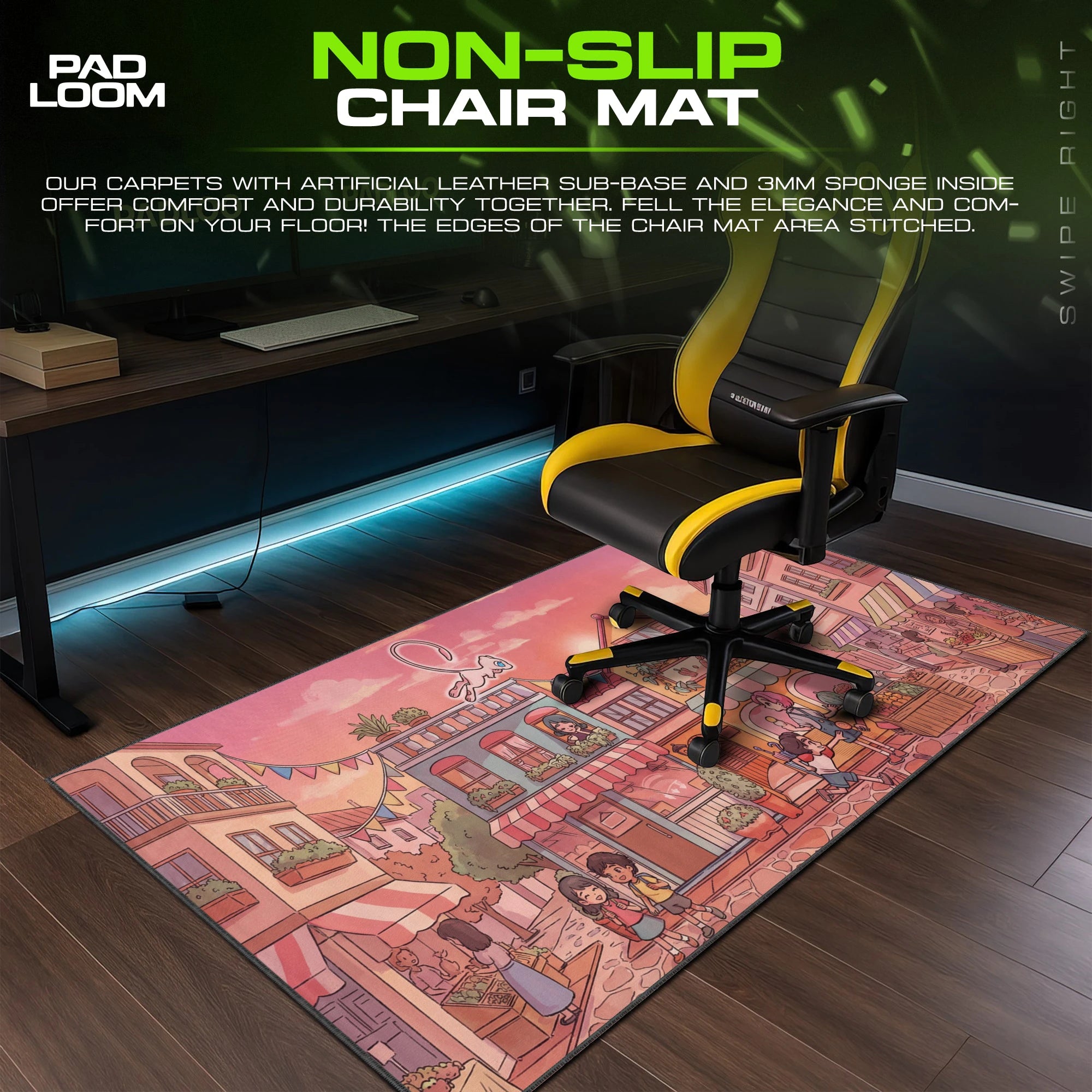 Mew Market Town – stitched-edge, non-slip mouse pad detail