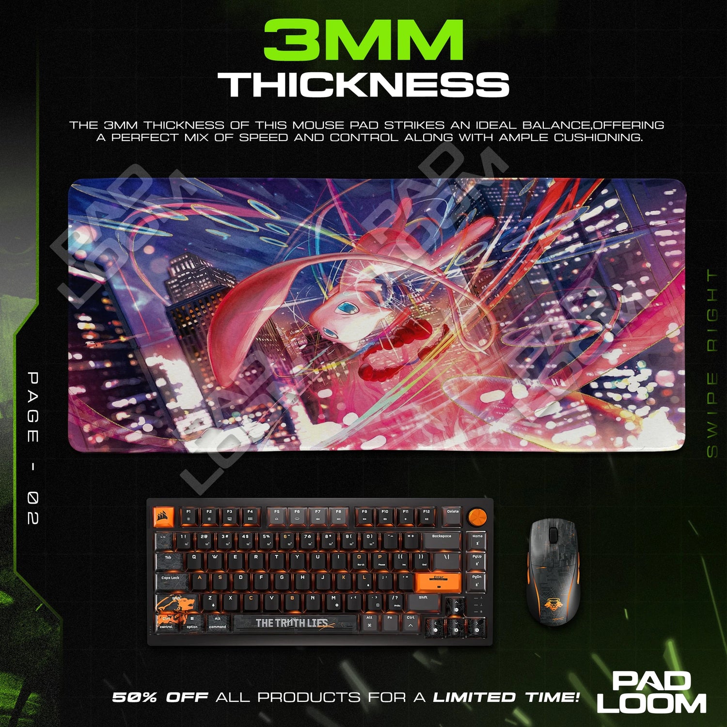 Mew Neon City Mouse Pad - Pokemon Desk Mat