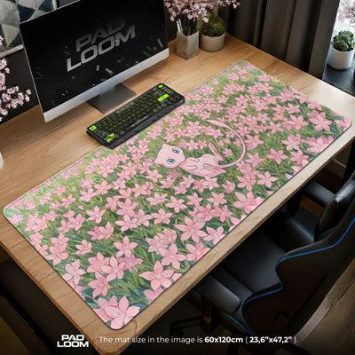 Mew Rosa Blütenfeld Mauspad - Pokémon Schreibtischunterlage