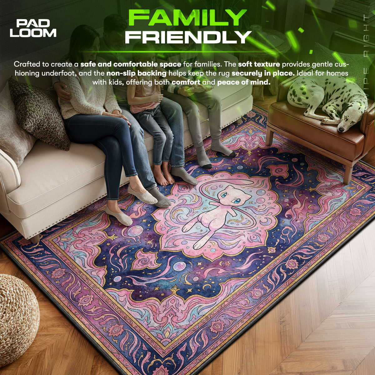 Mew area rug showing full Pokemon artwork