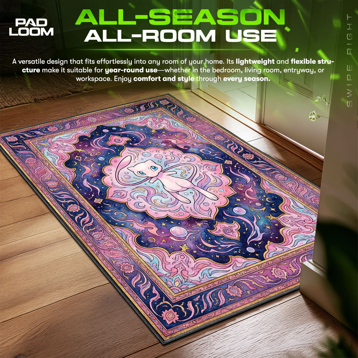 Mew Psychic Bubble Chair fan rug — premium quality print