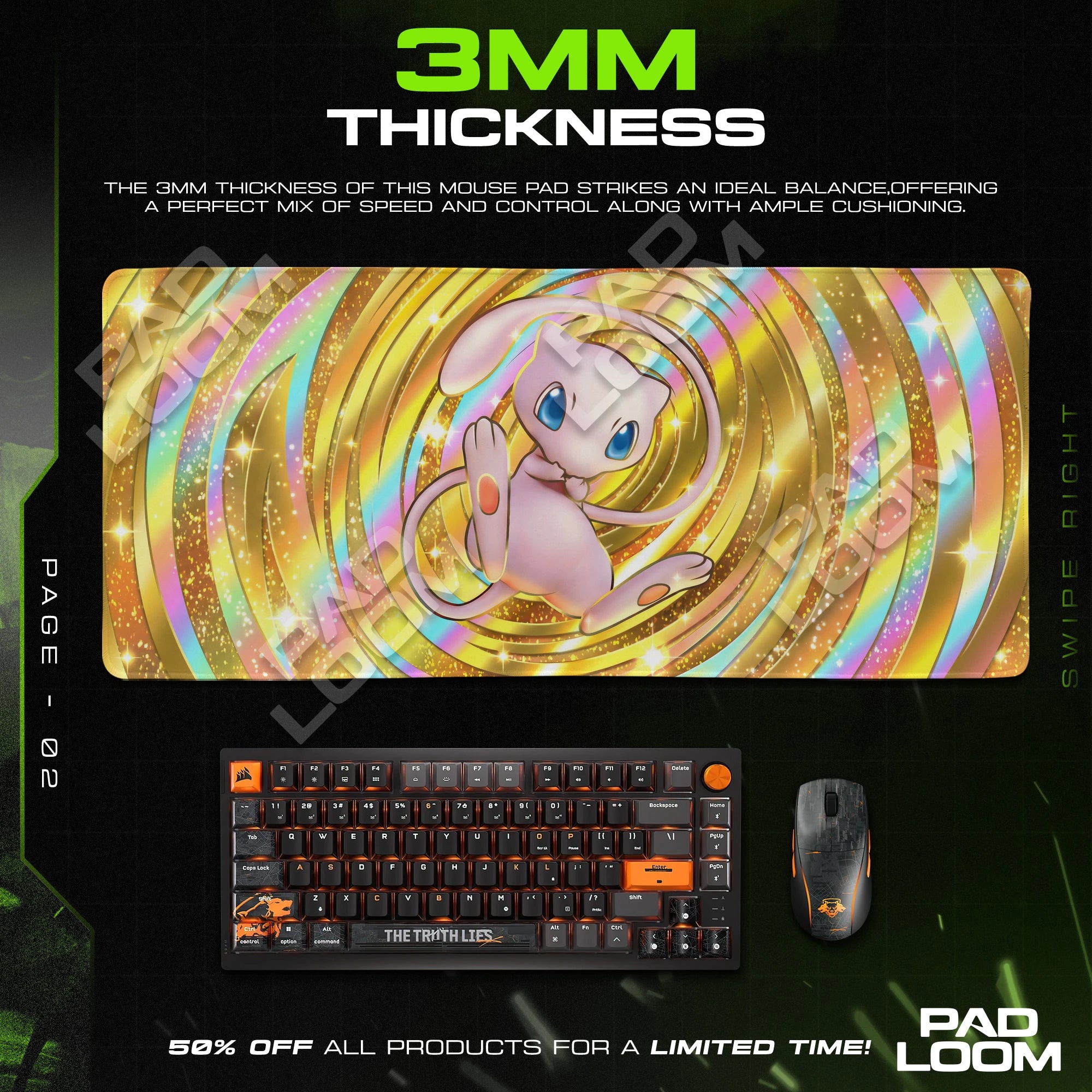 Mew Rainbow Swirl Mouse Pad - Pokemon Desk Mat
