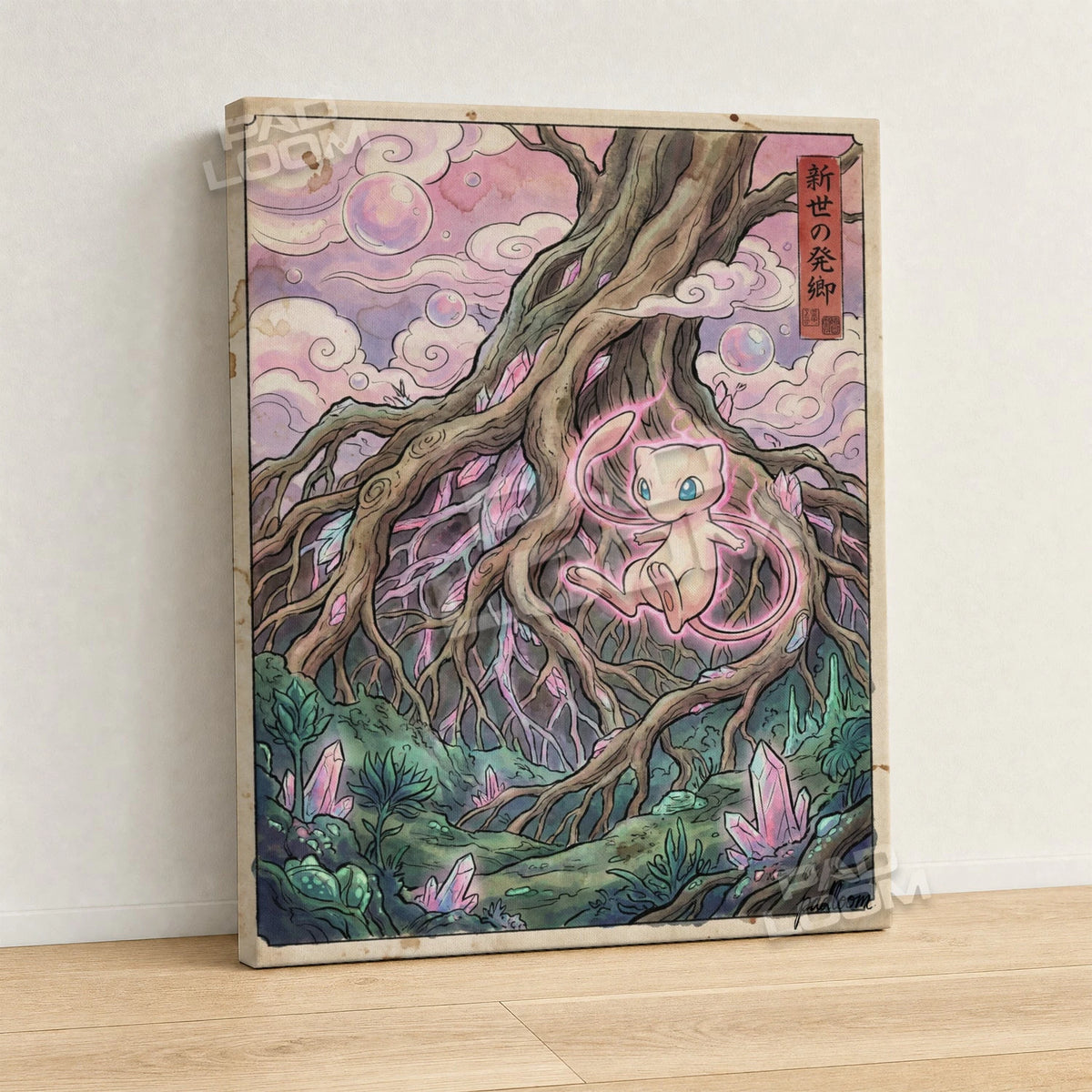 Mew Roots Pokemon canvas wall art - gallery-wrapped canvas print, side view