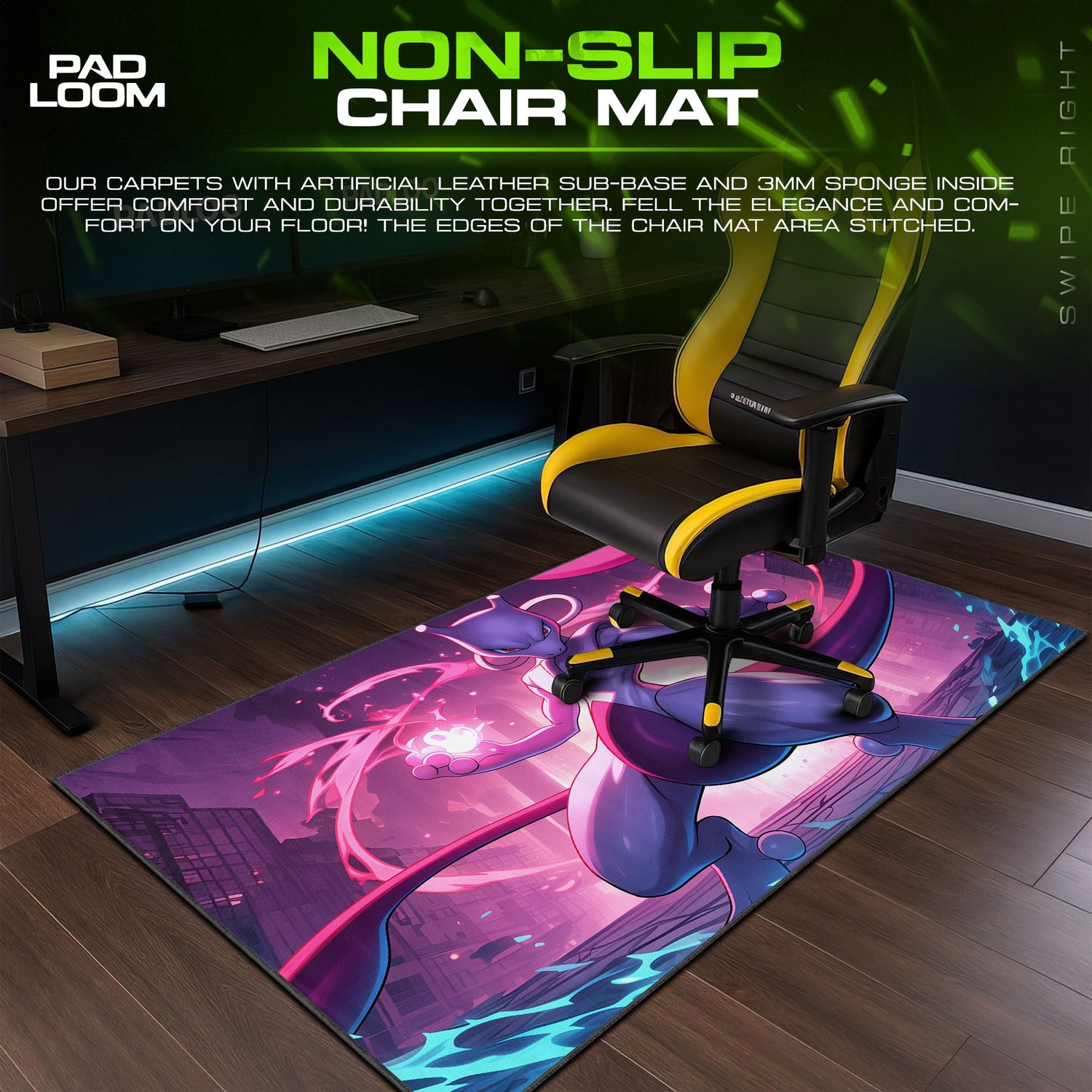 Mewtwo City Pulse Mouse Pad, Pokémon Battle Zone Gaming Desk Mat Padloom
