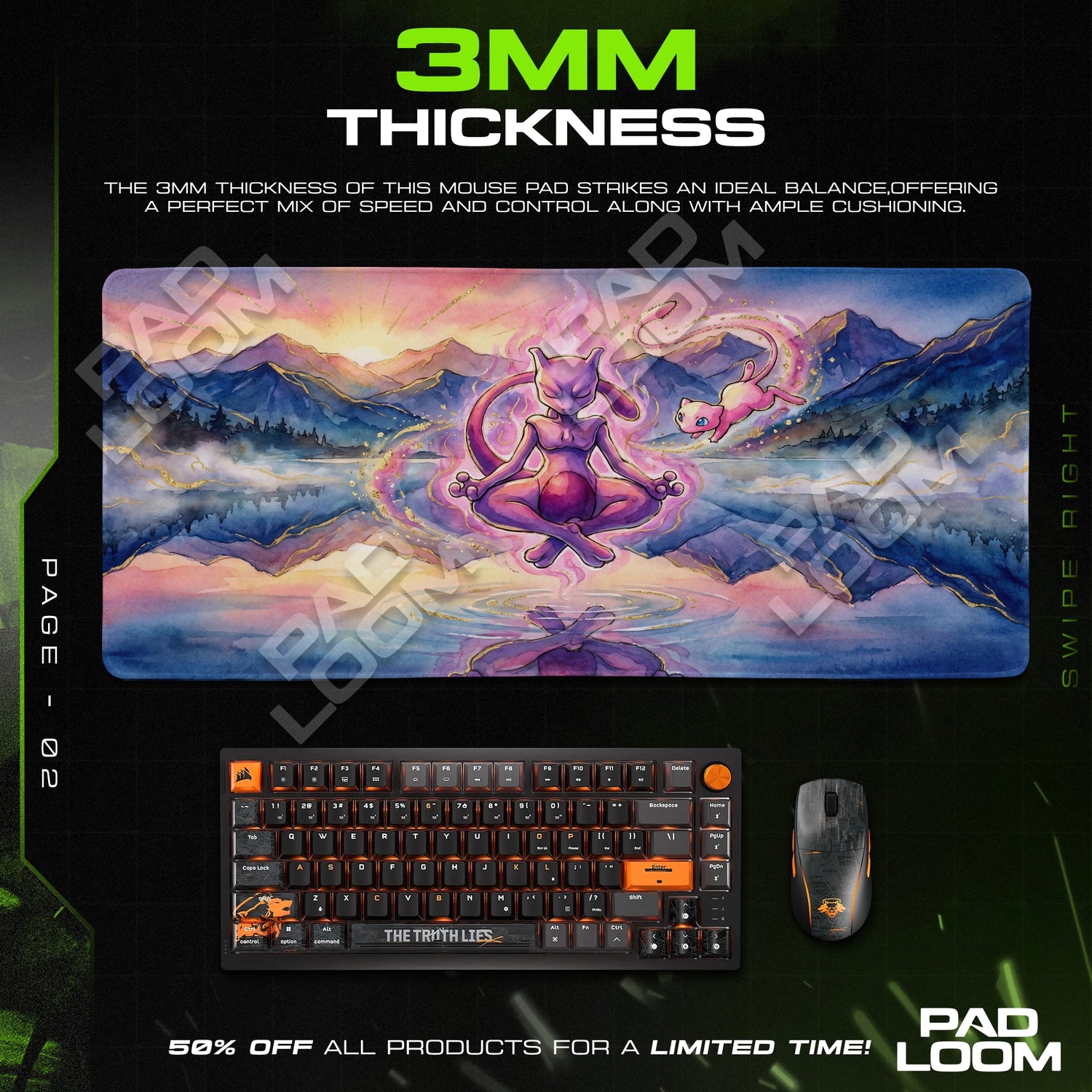 Mewtwo Mew Meditation Mouse Pad - Pokemon Desk Mat