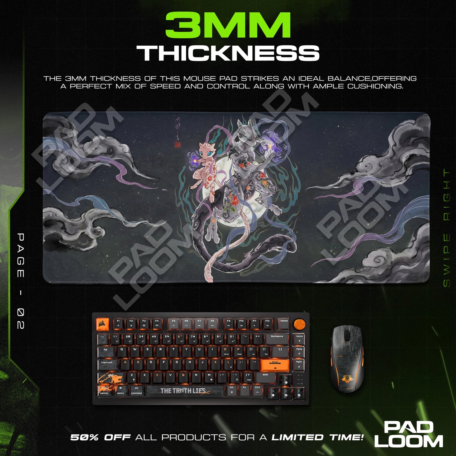 Mewtwo Moonlit Ink Mouse Pad - Pokemon Desk Mat