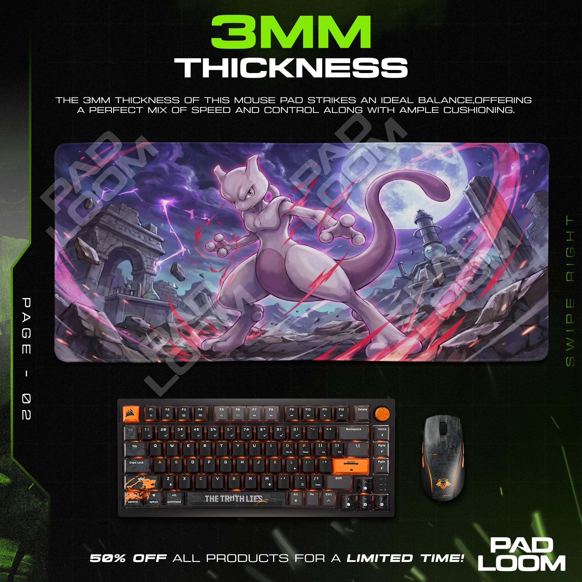 Mewtwo Moonlit Ruins Mouse Pad - Pokémon Desk Mat