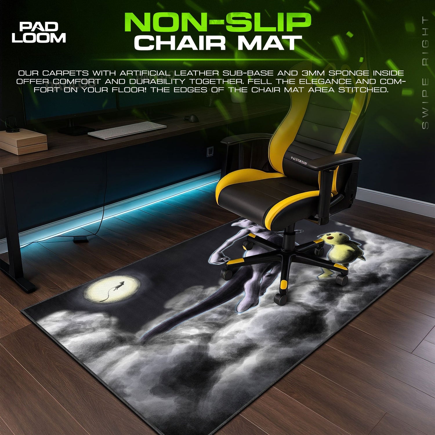 Mewtwo Mouse Pad, Moonlit Sky Pokémon Gamer Desk Mat Padloom