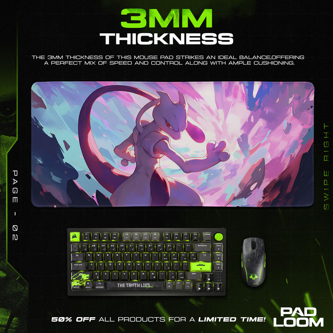 Mewtwo Psychic Aura Mouse Pad, Pokemon Game Desk Mat