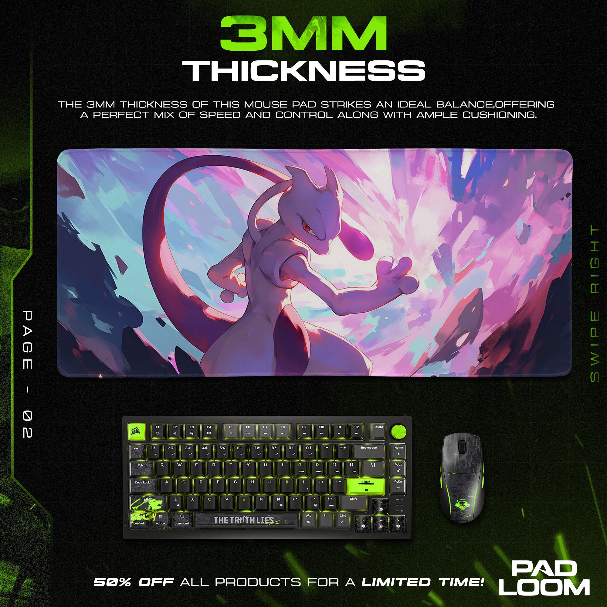 Mewtwo Psychic Aura Mouse Pad, Pokemon Game Desk Mat