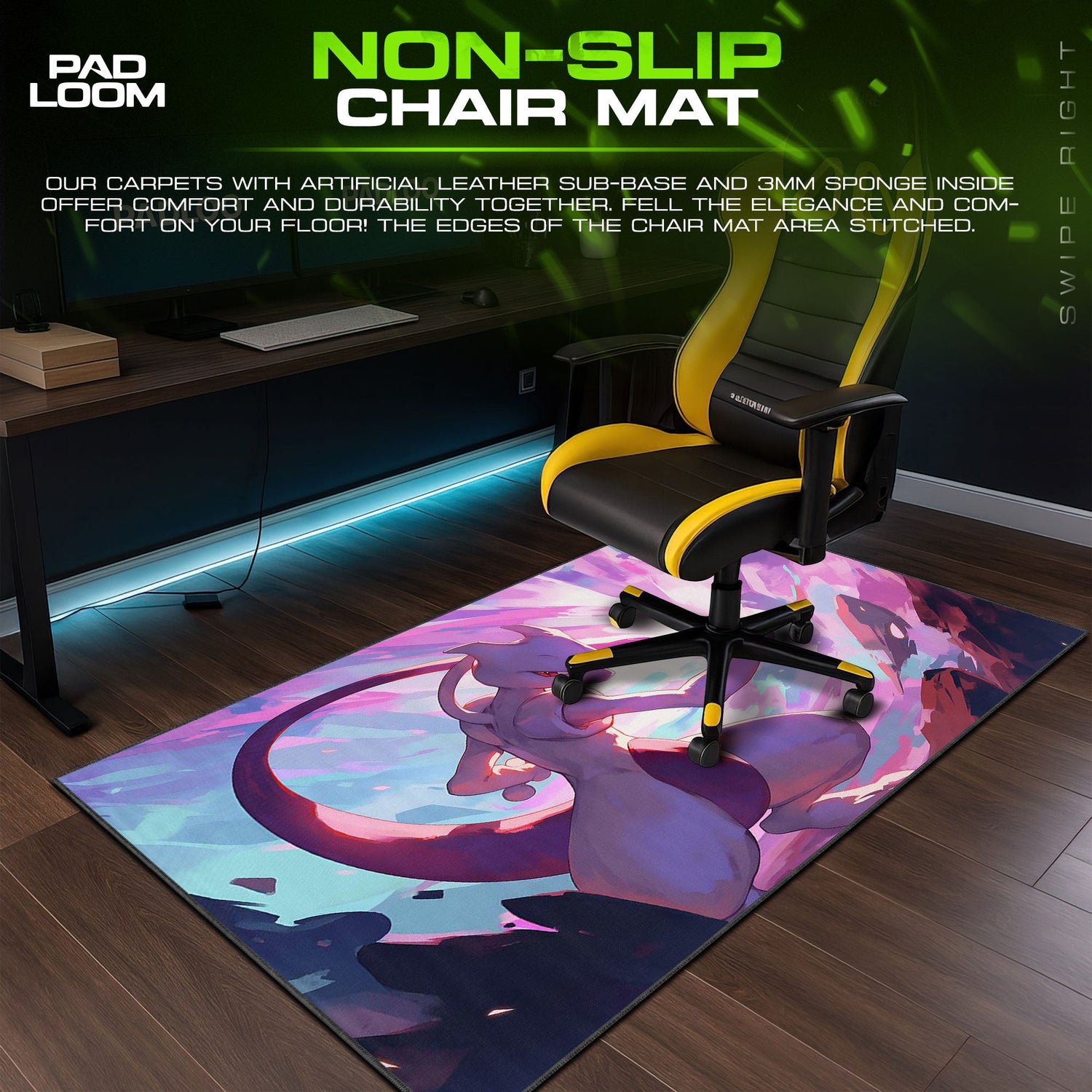 Mewtwo Psychic Aura Mouse Pad, Pokemon Game Desk Mat Padloom