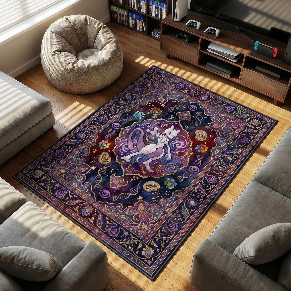 Mewtwo Psychic themed area rug for Pokemon fans