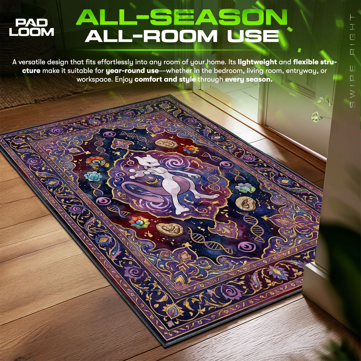 Mewtwo Psychic DNA Chair fan rug — premium quality print