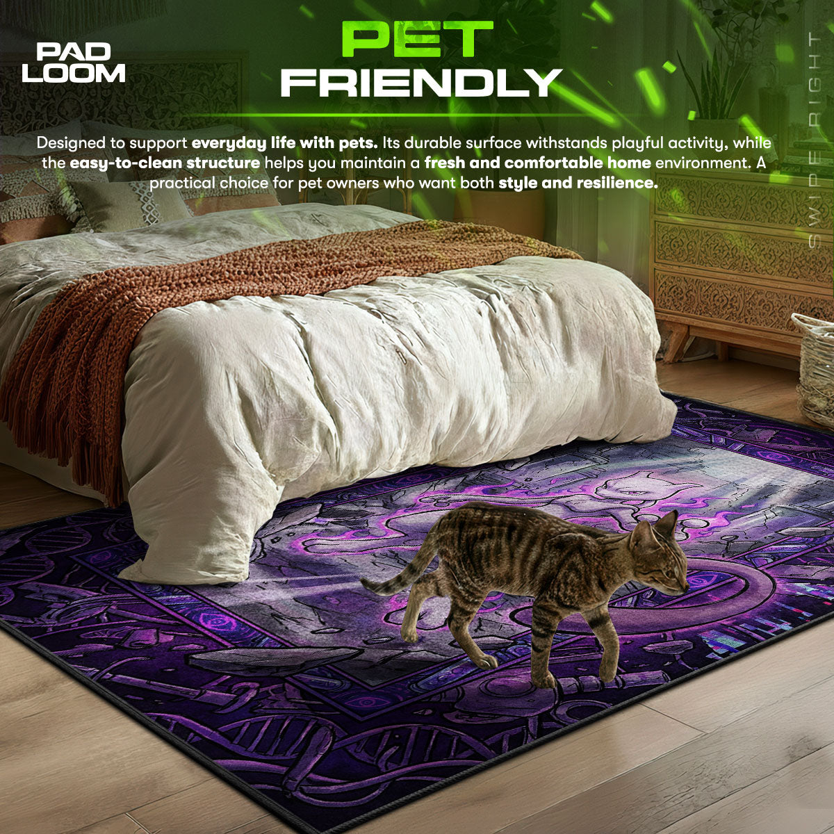 Detailed close-up of Mewtwo rug pattern