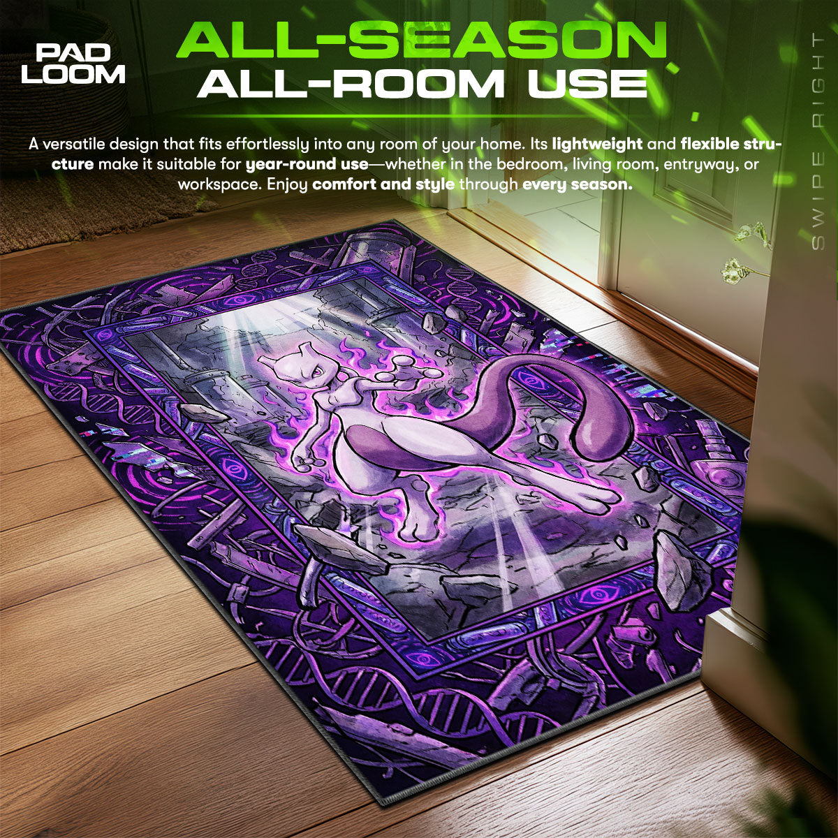 Mewtwo Psychic Ruins Pokémon Chair fan rug — premium quality print