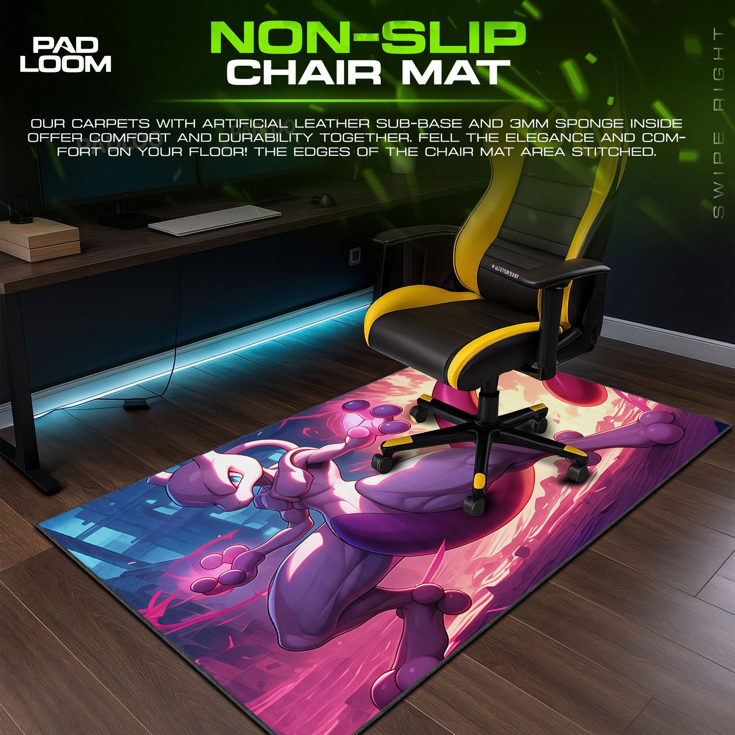 Mewtwo desk mat showing full gaming artwork