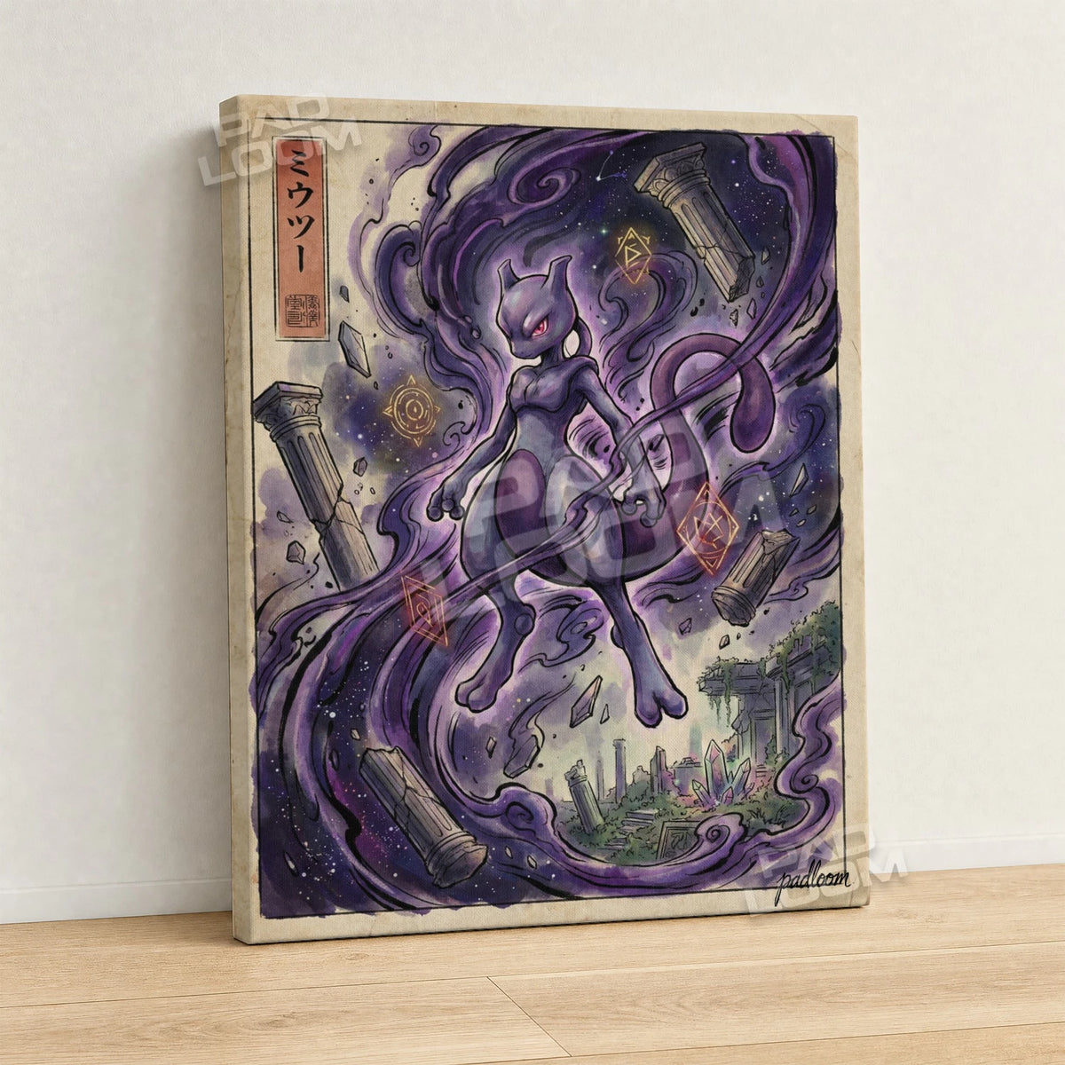 Mewtwo Ruins Pokemon canvas wall art - gallery-wrapped canvas print, side view