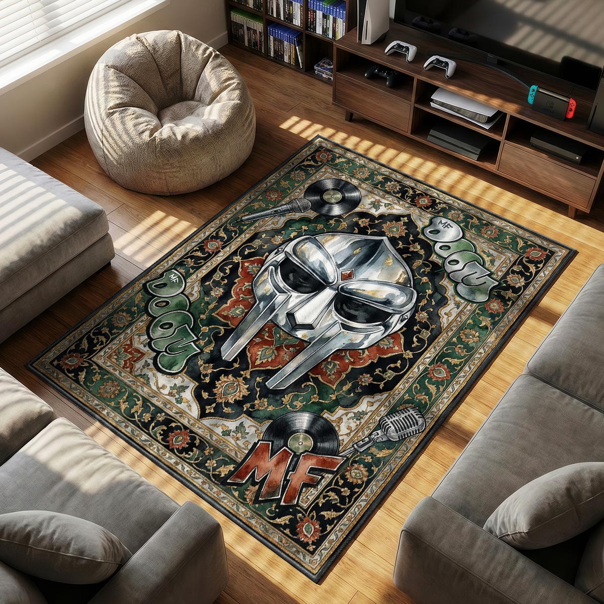 MF DOOM themed area rug for home decor fans